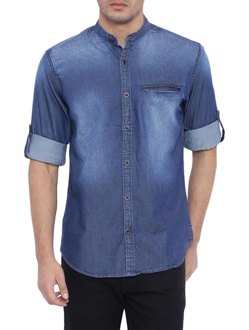 blue denim casual shirt - 12790939 - Very Small Image - 1