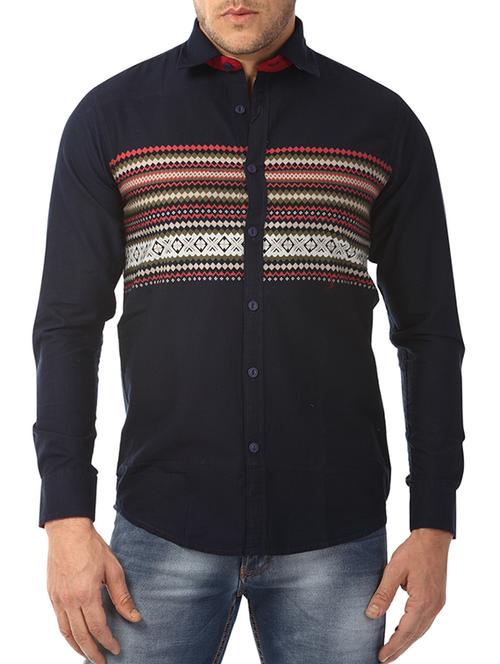 navy blue cotton casual printed shirt - 12792916 - Very Small Image - 1