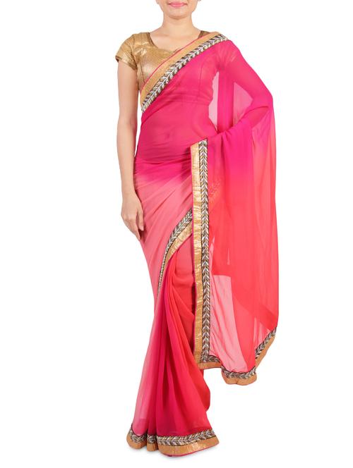 Pink printed chiffon saree - 1279741 - Very Small Image - 1