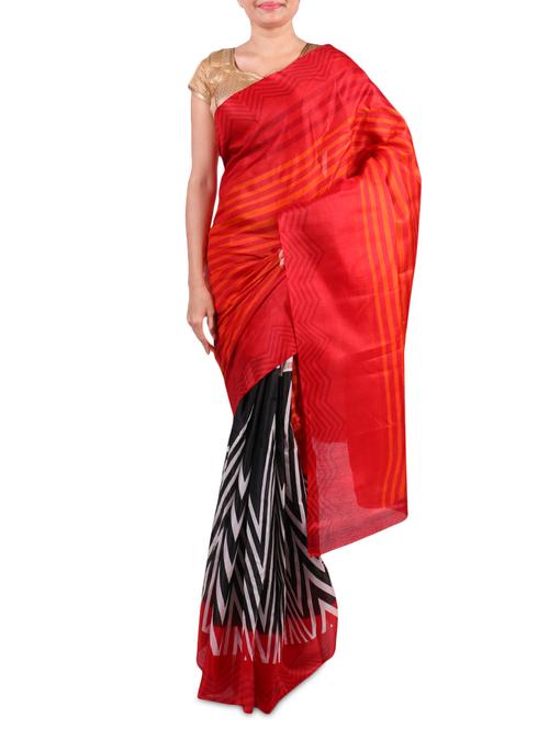 Red printed art silk saree - 1279751 - Very Small Image - 1
