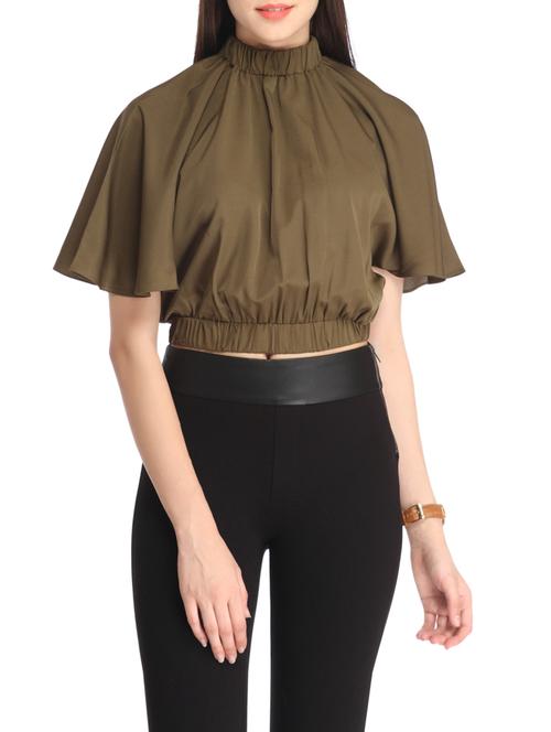 brown rayon crop top - 12799988 - Very Small Image - 1