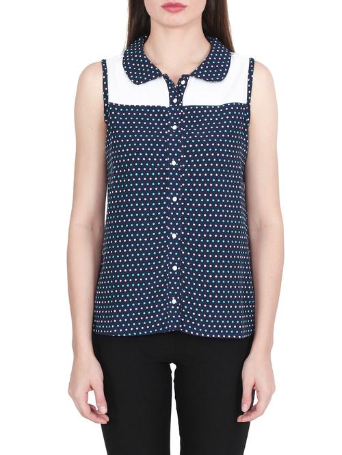 blue polka dots printed crepe regular shirt - 12802446 - Very Small Image - 1