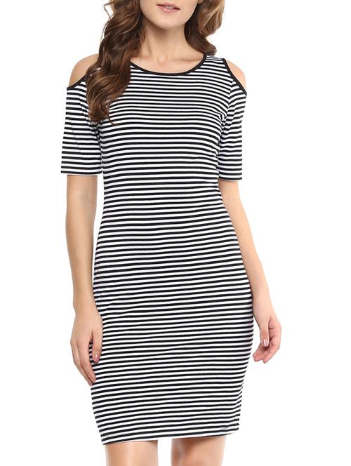cold shoulder striped sheath dress - 12805718 - Very Small Image - 1