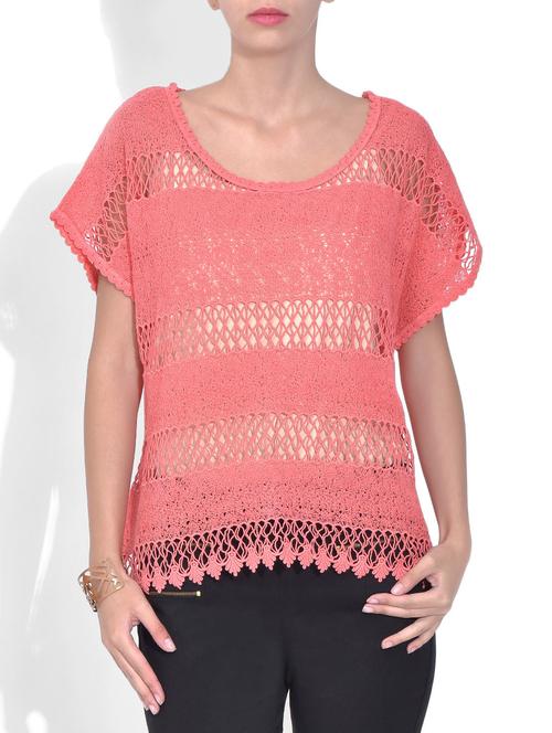 coral red cutwork cotton top - 1280579 - Very Small Image - 1