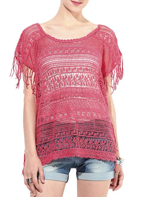 pink cotton embroidered sheer top - 1280962 - Very Small Image - 1