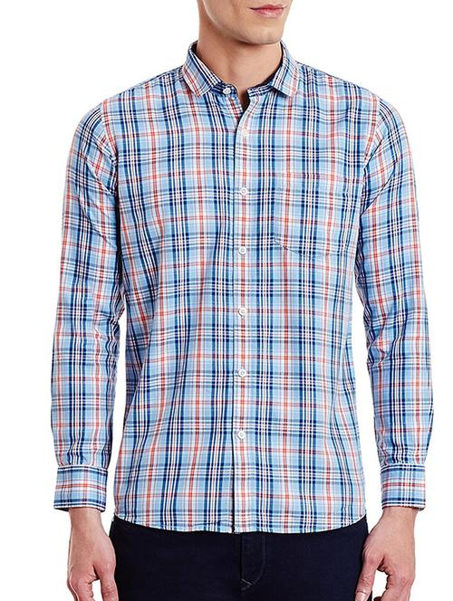blue cotton casual checked shirt - 12811791 - Very Small Image - 1