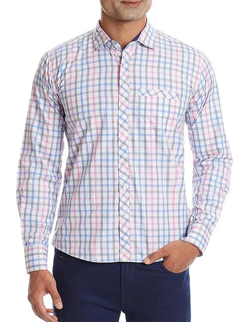 white cotton casual checkered shirt - 12811806 - Very Small Image - 1