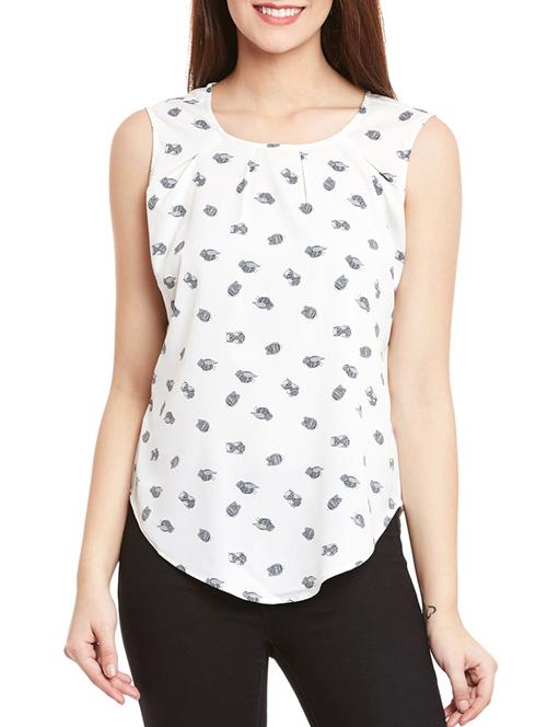 white printed crepe regular top - 12814096 - Very Small Image - 1