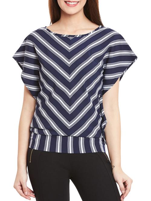 navy blue striped crepe regular top - 12814581 - Very Small Image - 1