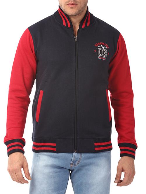navy blue colour block cotton sweatshirt - 12815802 - Very Small Image - 1