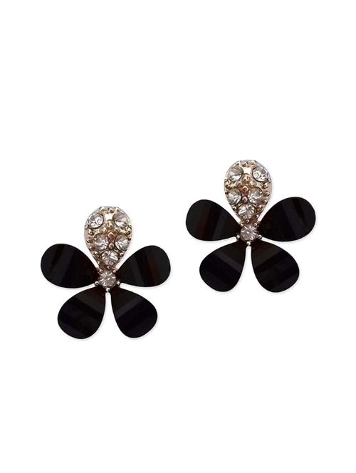 shining black colour floral design rhinestones stud earrings - 12821745 - Very Small Image - 1
