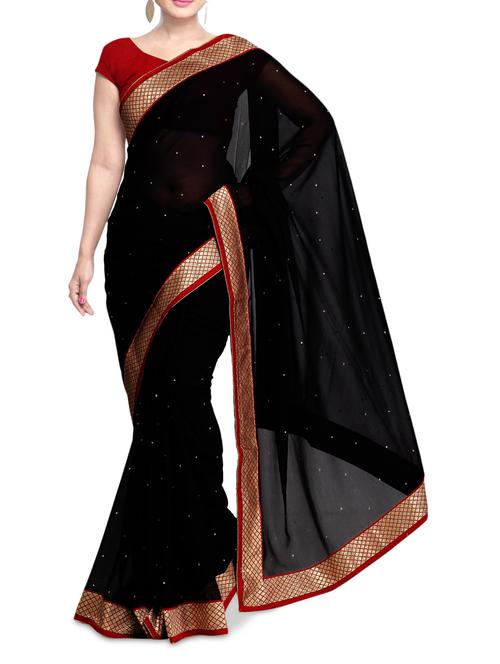 black embellished georgette saree with blouse - 1282639 - Very Small Image - 1