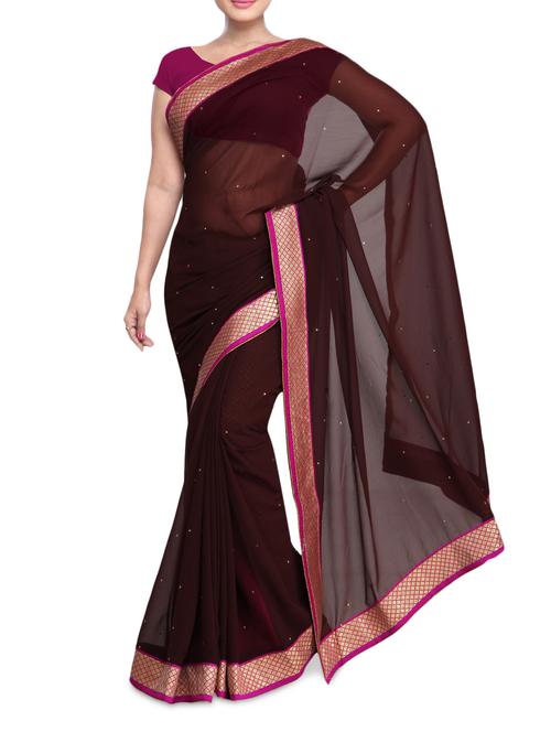 brown embellished georgette saree with blouse - 1282643 - Very Small Image - 1