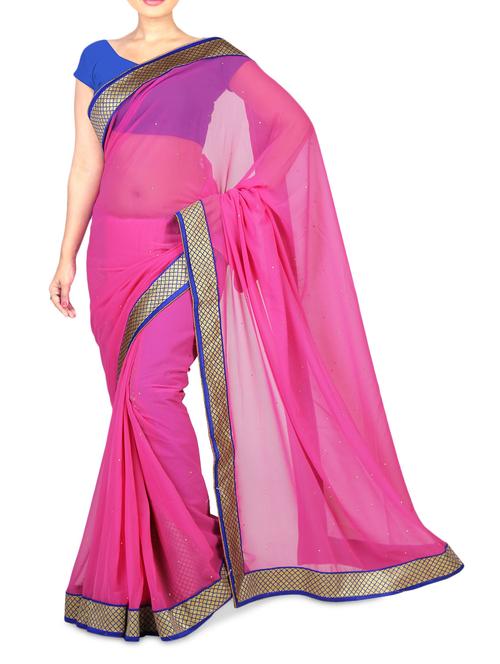 Pink embellished chiffon saree - 1282644 - Very Small Image - 1