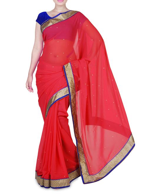 Pink embroidered georgette saree - 1282647 - Very Small Image - 1