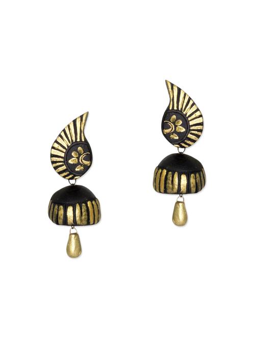 black metal jhumka earrings - 12827303 - Very Small Image - 1