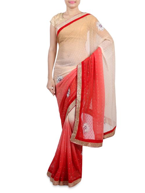 red embellished saree - 1282834 - Very Small Image - 1
