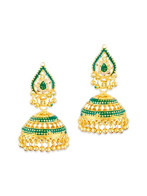 green metal jhumka earrings - 12829014 - Very Small Image - 1