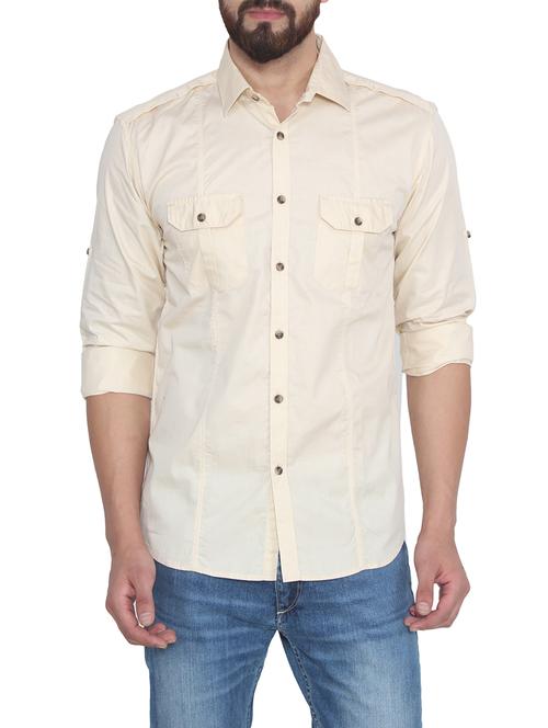 beige cotton casual shirt - 12829607 - Very Small Image - 1