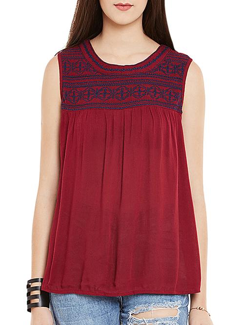 maroon embroidered crepe regular top - 12832332 - Very Small Image - 1