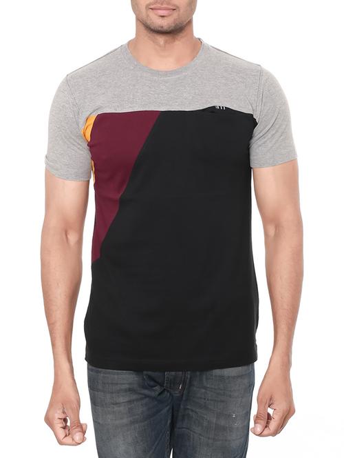 black cotton color block t-shirt - 12838288 - Very Small Image - 1