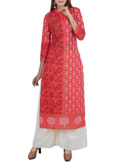 pink cotton straight kurta - 12838434 - Very Small Image - 1