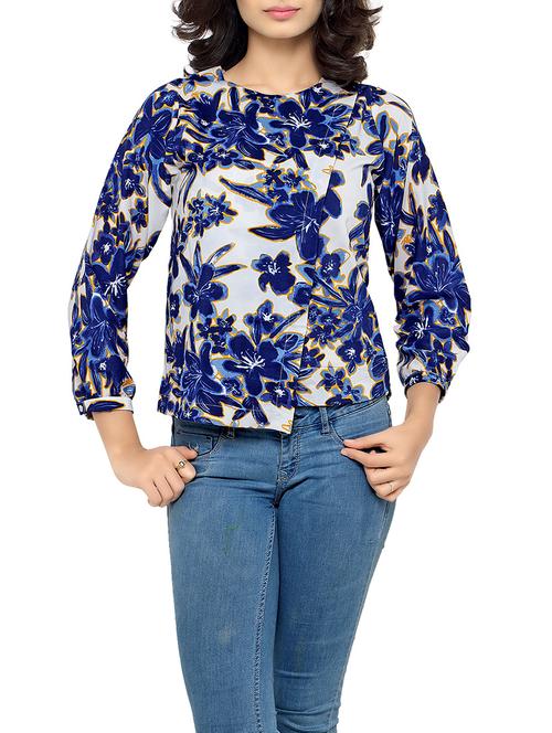 blue floral printed crepe top - 12843783 - Very Small Image - 1