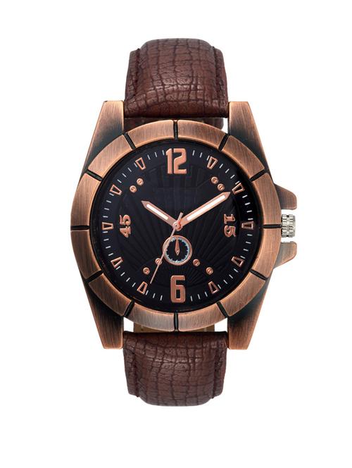 round dail brown leather strap analog watch - 12846795 - Very Small Image - 1