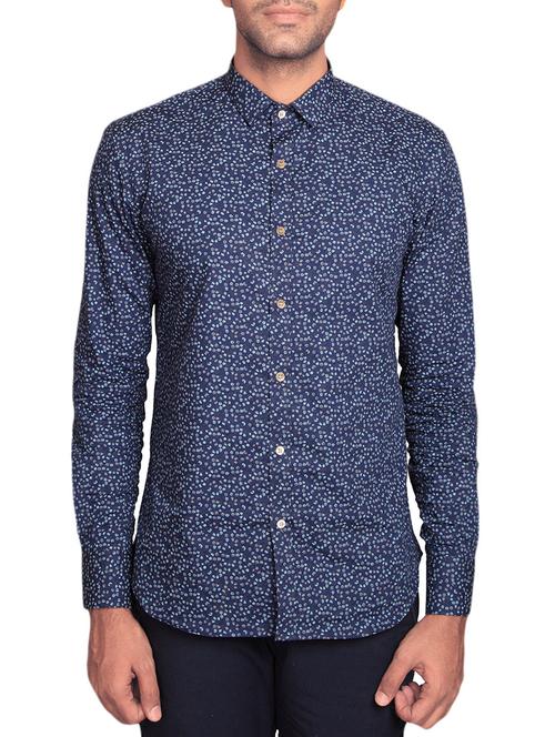 dark blue cotton printed formal shirt - 12846953 - Very Small Image - 1