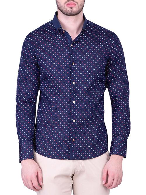 navy blue cotton printed casual shirt - 12848917 - Very Small Image - 1