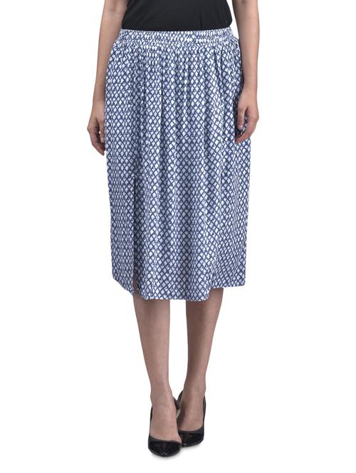 blue viscose printed skirt with gathers - 1285618 - Very Small Image - 1