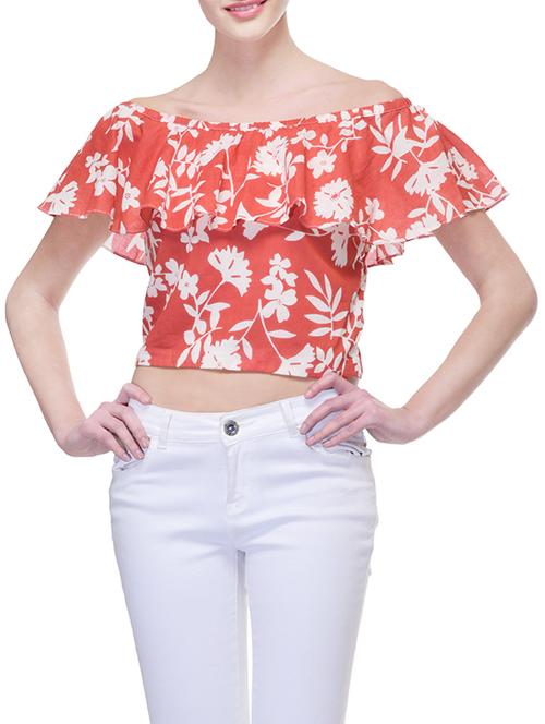 red floral printed cotton crop top - 12858456 - Very Small Image - 1