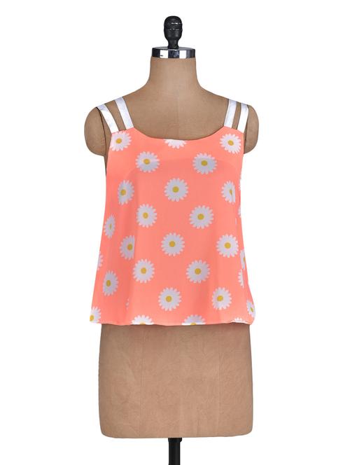 peach floral printed poly crepe top - 1286319 - Very Small Image - 1