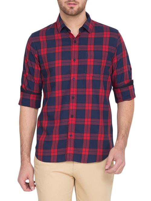 red cotton checked casual shirt - 12866502 - Very Small Image - 1