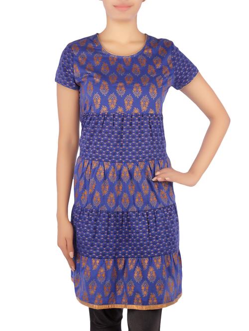 printed violet cotton kurta - 1287111 - Very Small Image - 1