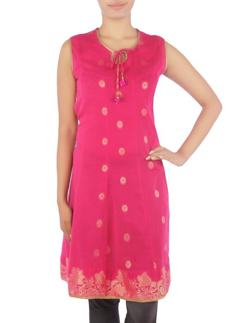 fuchsia cotton jacquard a-line kurta - 1287112 - Very Small Image - 1