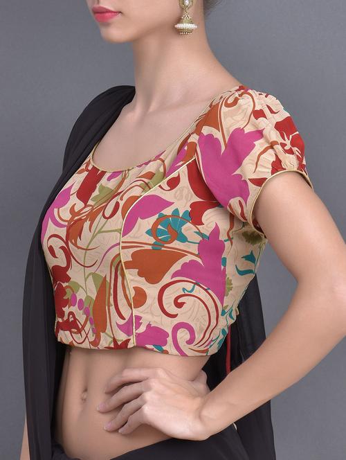 printed beige blouse with open-back - 1287321 - Very Small Image - 1