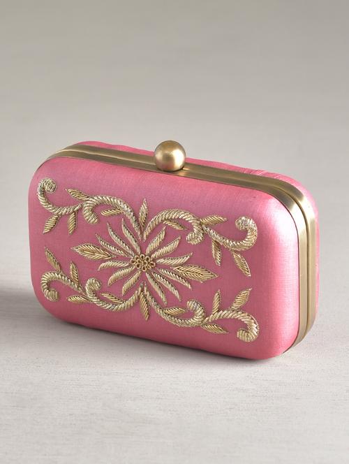 Pink Silk hand embroidered Clutch - 1287397 - Very Small Image - 1