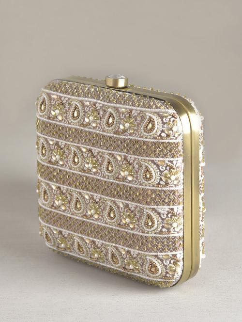 Gold hand embroidered Clutch - 1287403 - Very Small Image - 1