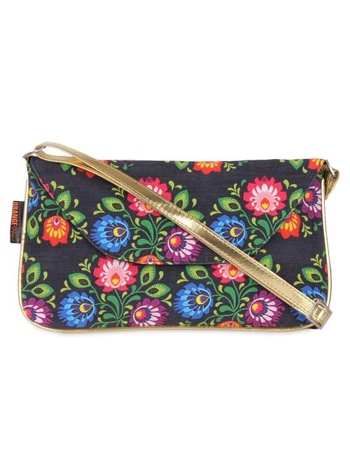 black floral printed canvas sling bag - 1287888 - Very Small Image - 1