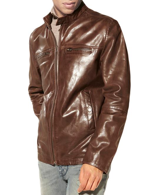 brown faux leather biker jacket - 12881962 - Very Small Image - 1