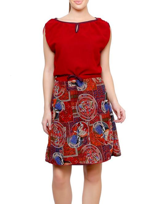 red poly georgette drawstring waist dress - 12883299 - Very Small Image - 1