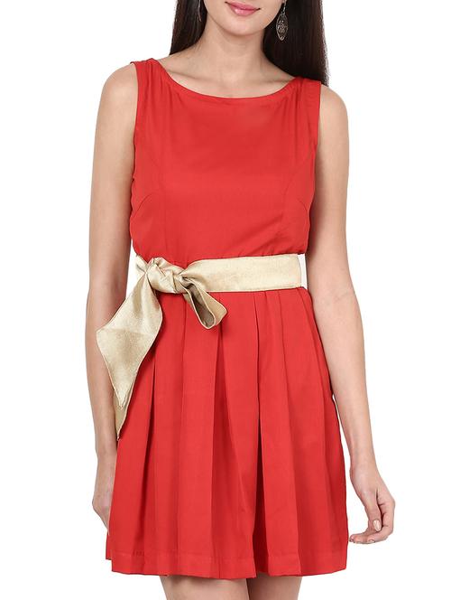 red rayon belted dress - 12886741 - Very Small Image - 1