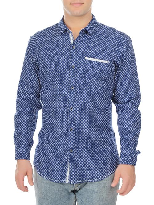 blue cotton printed casual shirt - 12888637 - Very Small Image - 1