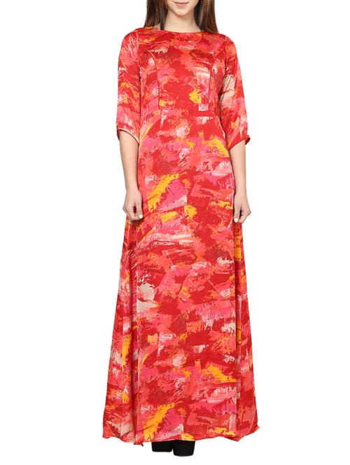 red printed crepe maxi dress - 12890570 - Very Small Image - 1