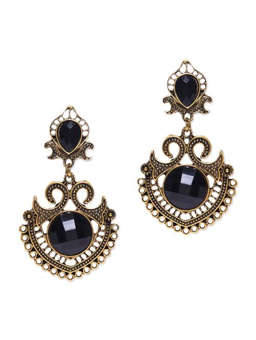 black acrylic stone and antique gold dangler earrings - 1289380 - Very Small Image - 1