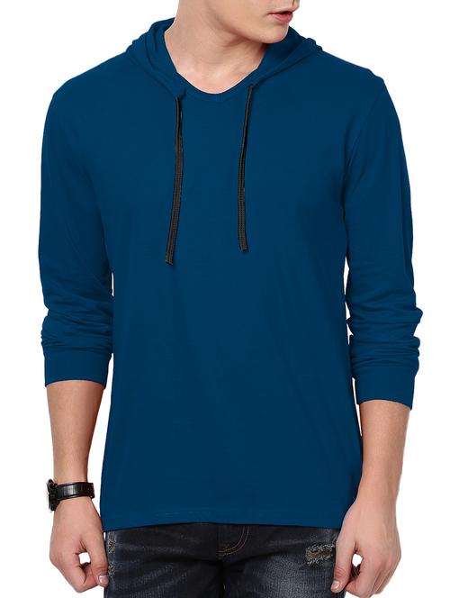 solid dark blue cotton hood t-shirt - 12901637 - Very Small Image - 1
