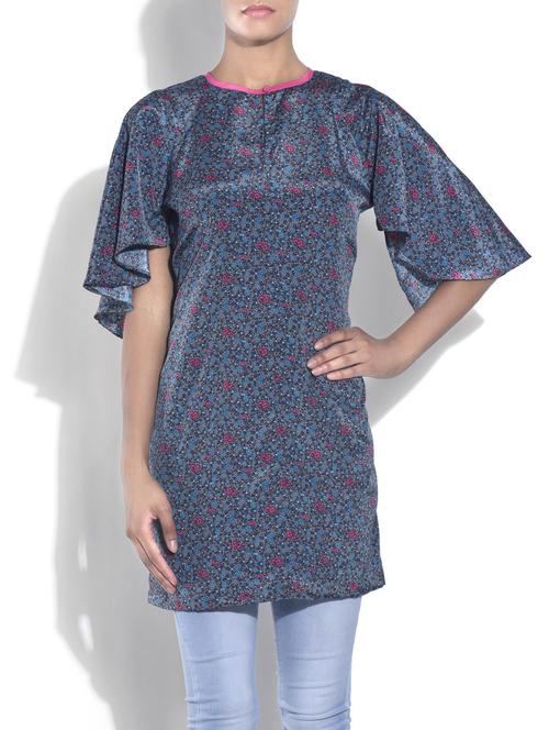 stone blue floral printed crepe tunic - 1290902 - Very Small Image - 1