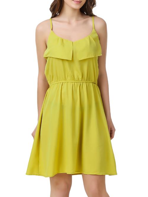 yellow crepe fit & flare dress - 12909064 - Very Small Image - 1