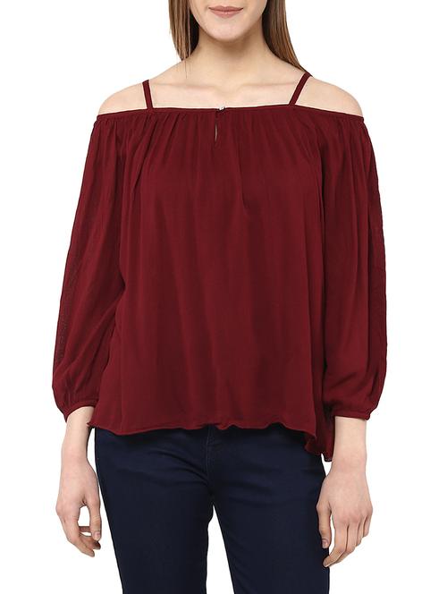 maroon viscose off shoulder top - 12915497 - Very Small Image - 1